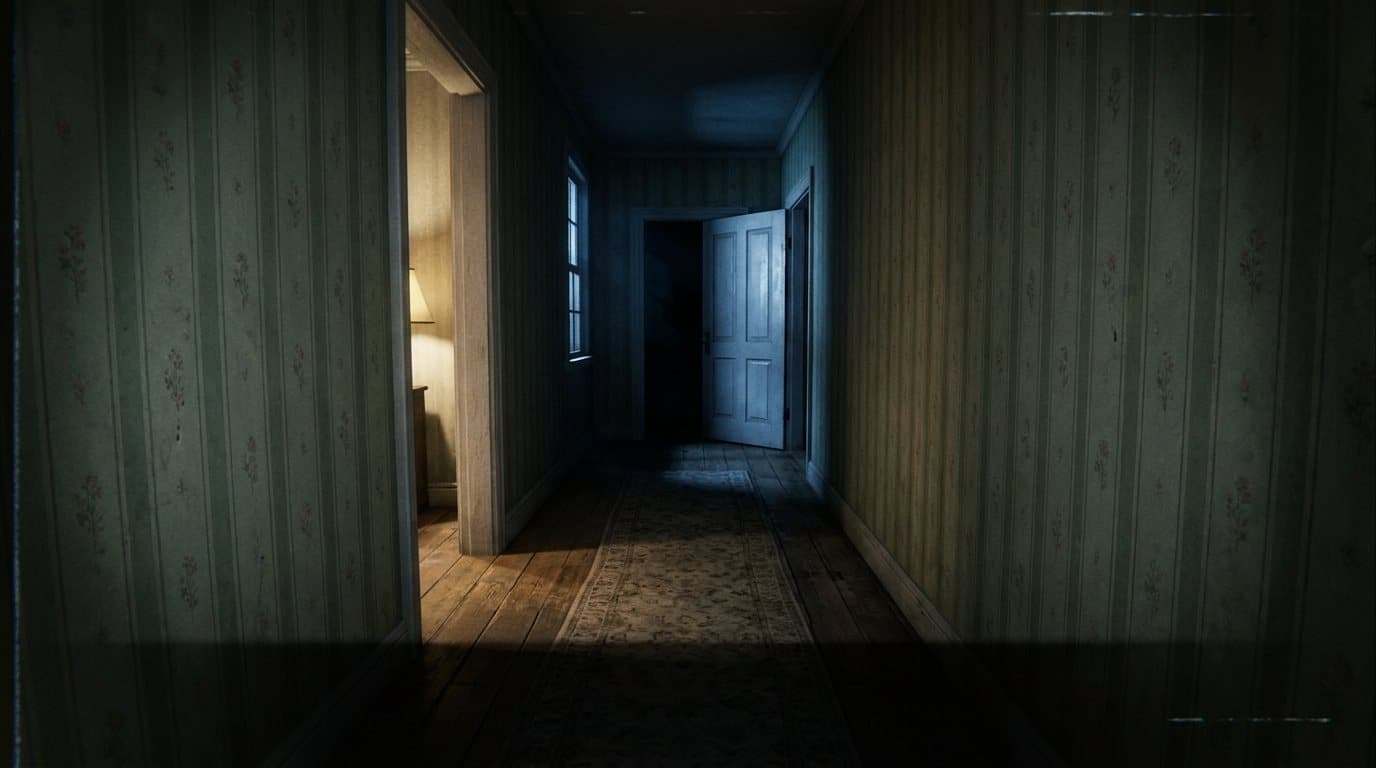 Dark upstairs hallway
