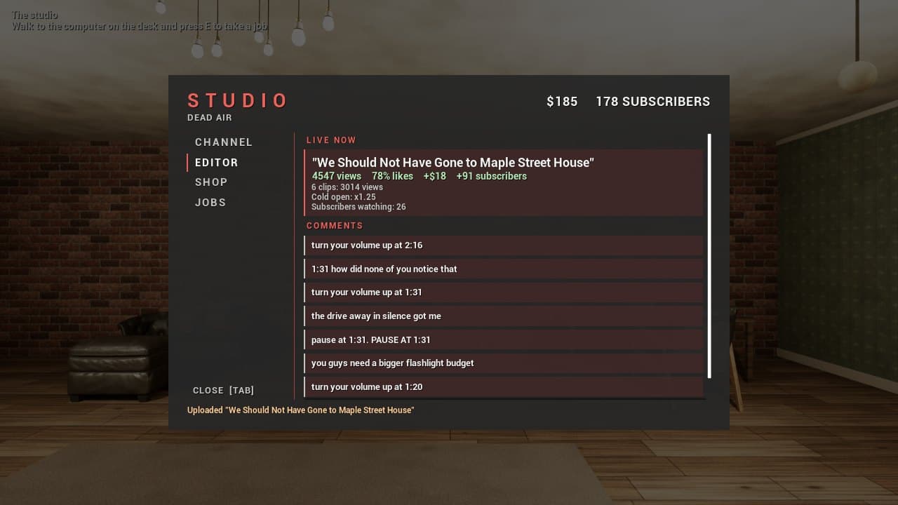 The uploaded video with its views and viewer comments